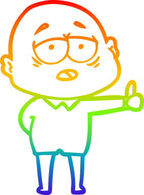 Orijinal gökkuşağı gradyan çizgi çizimi yorgun kel bir adamın