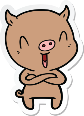 Mutlu çizgi film domuzunun orijinal çıkartması.