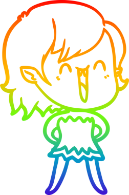 Orijinal gökkuşağı gradyan çizimi şirin, mutlu bir vampir kızın çizimi.