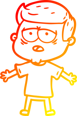 Çizgi film karakteri yorgun bir adamın orjinal sıcak çizgi çizimi.