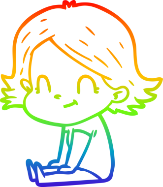 Orijinal gökkuşağı gradyan çizgi çizimi, çizgi film dostu bir kız.