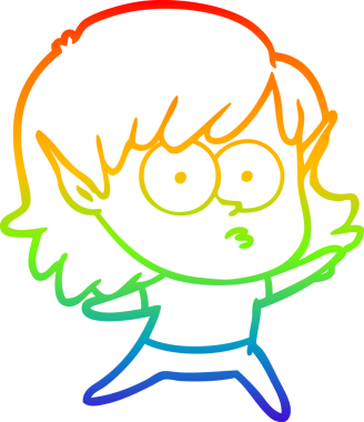 Orijinal gökkuşağı gradyan çizgi çizimi Bir çizgi elf kızı dik dik bakıyor