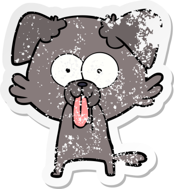 Dilini dışarı çıkaran çizgi film köpeğinin orijinal kederli çıkartması.