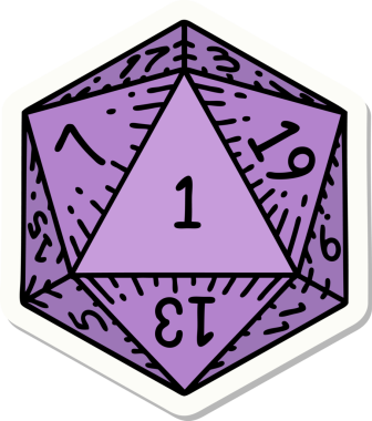 Doğal 1 D20 zarının orijinal etiketi.