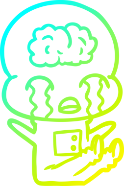 Büyük beyin uzaylısının ağladığı bir çizgi filmin orijinal soğuk gradyan çizimi