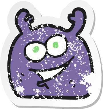 Orijinal gerilmiş küçük uzaylı çizgi film çıkartması.