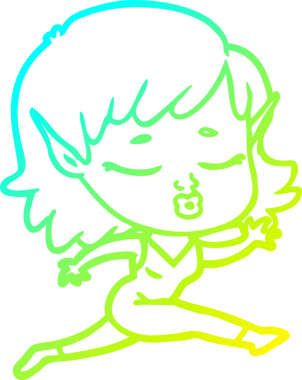 Orijinal soğuk gradyan çizgisi güzel bir elf kızı çizimi