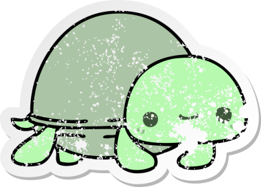 Garip bir el çizimi karikatür kaplumbağasının orijinal sıkıntılı çıkartması.