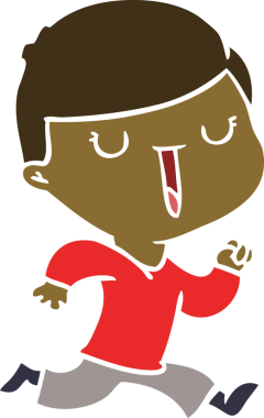 Orijinal düz renkli çizgi film mutlu çocuk.