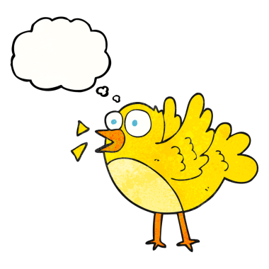 Özgün serbest çizim düşünce baloncuğu desenli çizgi film kuşu