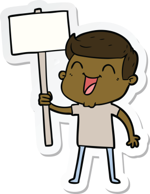 Gülen bir çizgi film karakterinin orijinal çıkartması.