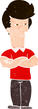 Katlanmış kolları olan orijinal çizgi film adamı.