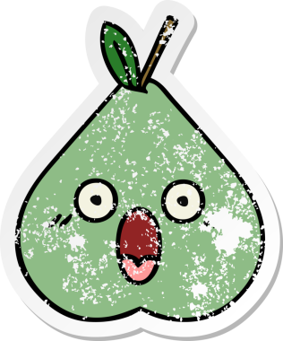 Sevimli yeşil bir armut çizgi filminin orijinal üzgün çıkartması.