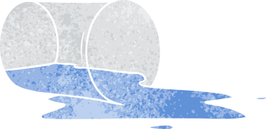 Orijinal el çizimi eski çizgi film karalaması dökülen bir bardağın karalaması