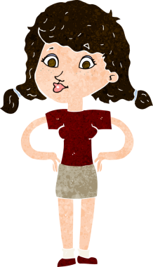 Orijinal karikatür güzel kız elleri kalçasında