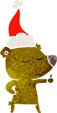 Orijinal mutlu el çizimi, Noel Baba şapkası takan bir ayının eski çizgi filmi.