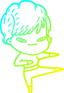 Çizgi film karakteri mutlu bir kadının orijinal soğuk gradyan çizimi.