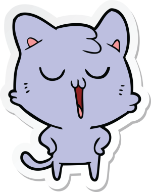 Çizgi film kedisinin orijinal çıkartması şarkı söylüyor.