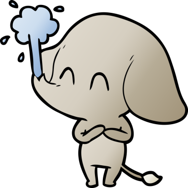 Orijinal şirin çizgi film fili su püskürtüyor.