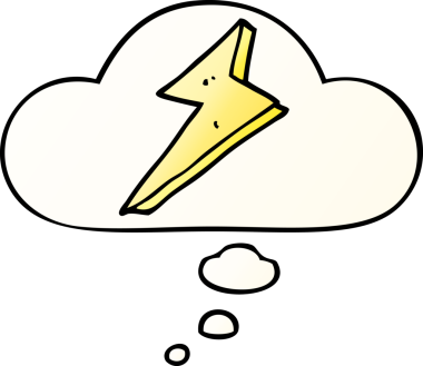 Düşünce baloncuğu yumuşak eğimli orijinal çizgi film şimşeği