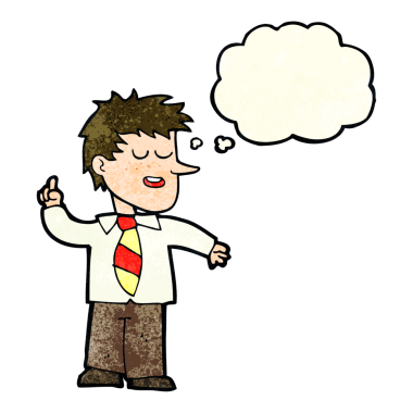 Düşünce baloncuğu olan orijinal çizgi film adamı.