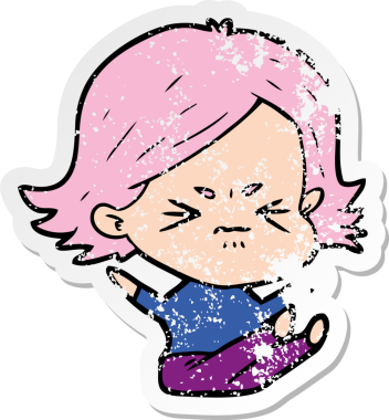 Kızgın bir karikatür kızına ait orijinal, sıkıntılı çıkartma.