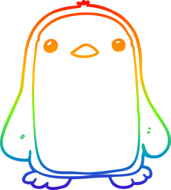 Orijinal gökkuşağı gradyan çizimi şirin bir penguen çizgi filmi.