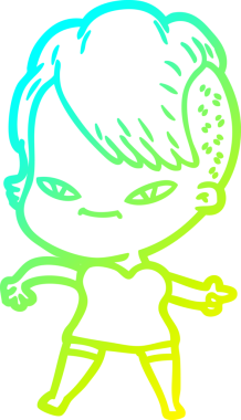 Hipster tıraşlı şirin bir çizgi film kızı çizimi.