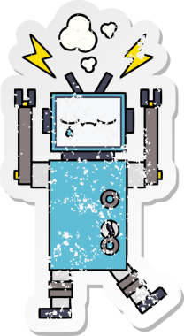 Sevimli bir çizgi film robotunun orijinal sıkıntılı çıkartması.