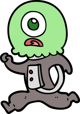 Orijinal Tepegöz uzaylı uzay adamı koşuyor.