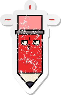 Sevimli bir karikatür kaleminin orijinal sıkıntılı çıkartması.