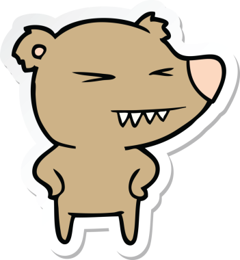 Kalçasında elleri olan kızgın ayı çizgi filminin orijinal çıkartması