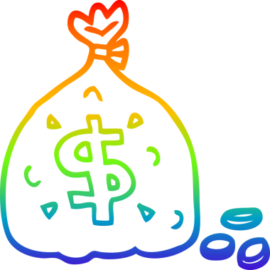 Orjinal gökkuşağı gradyan çizgisi dolar dolu bir karton çanta çizimi