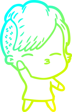 Çizgi film karakteri şaşı bir kızın orjinal soğuk eğilim çizimi