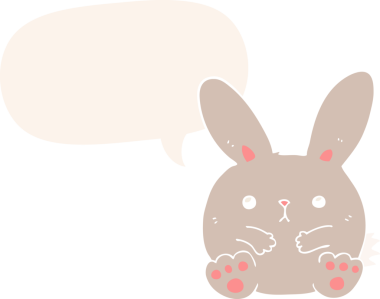 Konuşma baloncuklu orijinal çizgi film tavşanı.