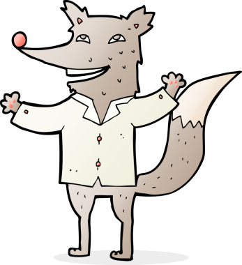 Orijinal çizgi film mutlu kurt gömleği giyiyor