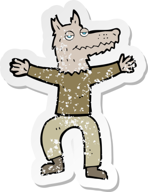 Çizgi filmdeki kurt adamın orijinal gerilmiş çıkartması.