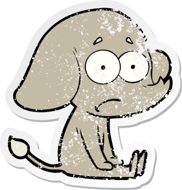 Çizgi filmin orijinal kederli çıkartması. Belirsiz bir fil yerde oturuyordu.