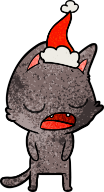 Orijinal konuşan kedi eli çizilmiş Noel Baba şapkası giyen bir karikatür.