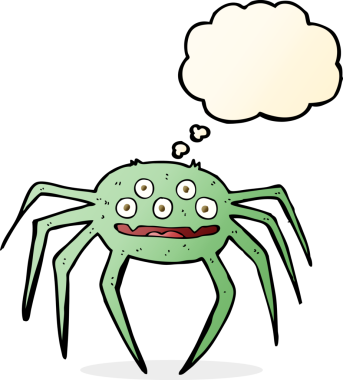 Düşünce baloncuklu orijinal cadılar bayramı örümceği.