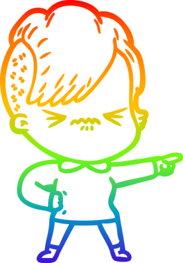 Orijinal gökkuşağı gradyan çizgi çizimi sinirli hippi kız