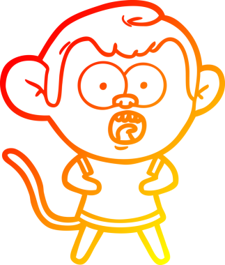 Bir çizgi filmin orjinal sıcak çizgi çizimi şok olmuş bir maymunun