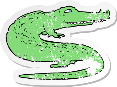 Çizgi film timsahının gerilmiş orijinal çıkartması.