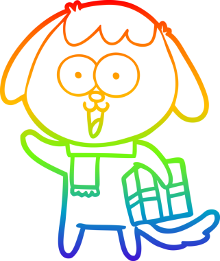 Orijinal gökkuşağı gradyan çizimi Noel hediyeli şirin bir çizgi köpek çizimi