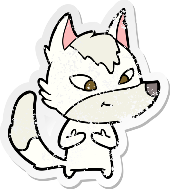 Dost canlısı bir karikatür kurdunun orijinal kederli çıkartması.