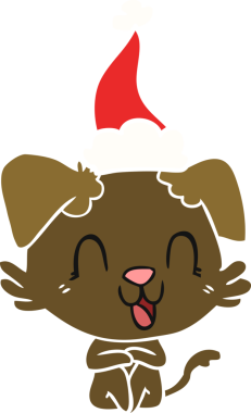 Noel Baba şapkası takan bir köpeğin orijinal gülen el çizimi.