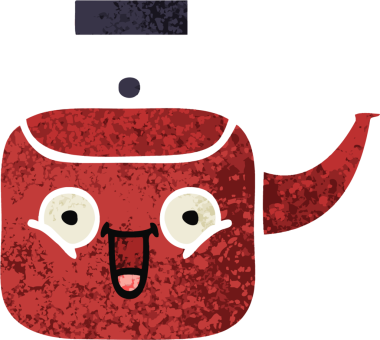 Orijinal retro illüstrasyon tarzı bir çaydanlık karikatürü