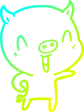 Mutlu bir domuz çizgi filminin orjinal soğuk gradyan çizimi