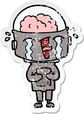 Ağlayan bir robotun orijinal üzgün çıkartması.