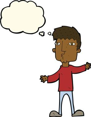 orijinal karikatür meraklı adam düşünce baloncuğu ile